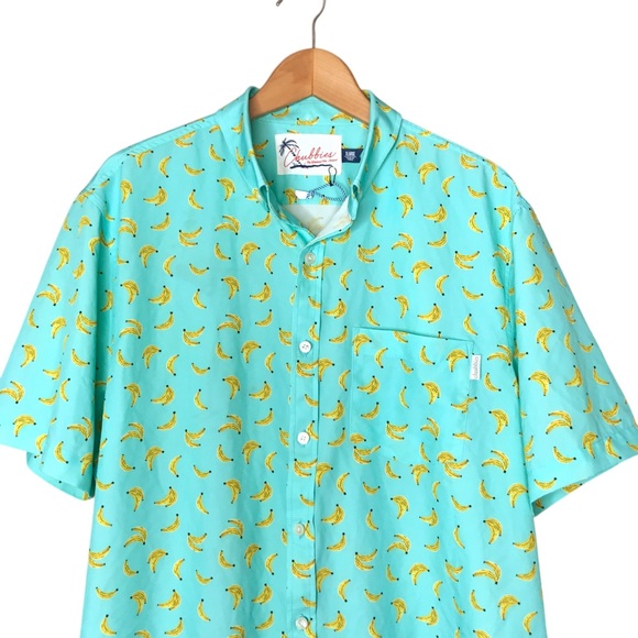 Chubbies Banana Button Front Short Sleeve Green Yellow Shirt Tropical Men's XL - Picture 2 of 11